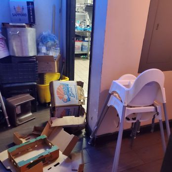Red Salmon - Hallway to the bathroom with boxes and other hazards. Lucky I didn't trip. - Japanese Near Me - Lancaster, California