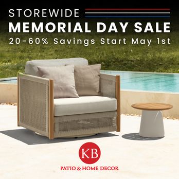 KB Patio - Update and upgrade your outdoor living space this May at KB Patio's Memorial Day Sale! - Outdoor Furniture Stores Near Me - Naples, Florida KB Patio - Update and upgrade your outdoor living space this May at KB Patio's Memorial Day Sale! - Outdoor Furniture Stores Near Me - Naples, Florida