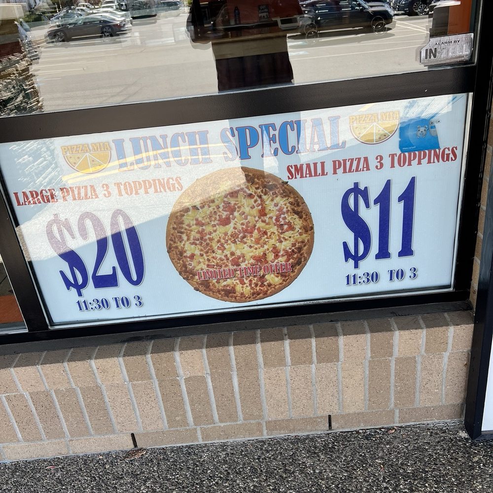 Pizza Mia - Large pizza 3 toppings for $20.00 + tax Small pizza 3 toppings $11.00 + tax - Pizza Near Me - Nanaimo, British Columbia Pizza Mia - Large pizza 3 toppings for $20.00 + tax Small pizza 3 toppings $11.00 + tax - Pizza Near Me - Nanaimo, British Columbia