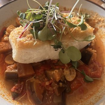1 Kitchen - Halibut with eggplant - New American Near Me - Nashville, Tennessee 1 Kitchen - Halibut with eggplant - New American Near Me - Nashville, Tennessee