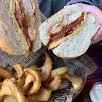 Promised Land Inn - Hen house sandwich with sidewinder fries - American Near Me - Greentown, Pennsylvania Promised Land Inn - Hen house sandwich with sidewinder fries - American Near Me - Greentown, Pennsylvania
