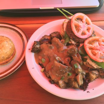 Morning Glory Café - Happy morning sandwich and dill biscuit-everything was great! - Vegetarian Near Me - Eugene, Oregon