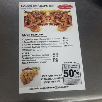 Tyler Market - a menu for cajun shrimp's bar - Grocery Near Me - El Monte, California Tyler Market - a menu for cajun shrimp's bar - Grocery Near Me - El Monte, California