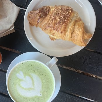 Coffeebar - 16 oz matcha latte with oat milk and ham n cheese croissant. - Coffee & Tea Near Me - Reno, Nevada Coffeebar - 16 oz matcha latte with oat milk and ham n cheese croissant. - Coffee & Tea Near Me - Reno, Nevada