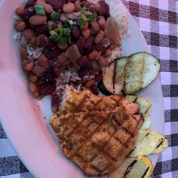 Flying Fish - Grilled Salmon "Snappy" with rice & beans and grilled crisp squash - Seafood Near Me - Memphis, Tennessee Flying Fish - Grilled Salmon "Snappy" with rice & beans and grilled crisp squash - Seafood Near Me - Memphis, Tennessee