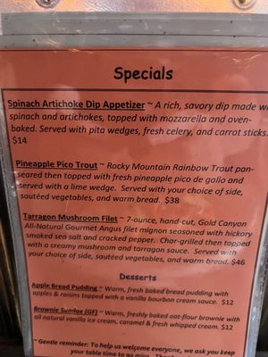Menu photo 1 The Rock Inn Estes Park, CO Menu photo 1 The Rock Inn Estes Park, CO