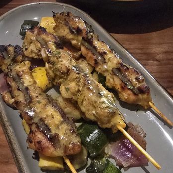Lady Elaine - TURMERIC CHICKEN SKEWERS oregano. roasted vegetables. lemon vinaigrette 10/10 - Mediterranean Near Me - Honolulu, Hawaii Lady Elaine - TURMERIC CHICKEN SKEWERS oregano. roasted vegetables. lemon vinaigrette 10/10 - Mediterranean Near Me - Honolulu, Hawaii