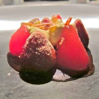 Attica - Strawberries dusted with vanilla sugar, strawberry emulsion, watermelon, served with sour cream - delightfully cleansing - Wine Bars Near Me - Ripponlea, VIC Attica - Strawberries dusted with vanilla sugar, strawberry emulsion, watermelon, served with sour cream - delightfully cleansing - Wine Bars Near Me - Ripponlea, VIC