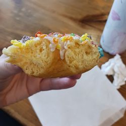 Babe's Doughnut & Coffee - Fruity pebbles donut-- not sweet and the dough was the most amazing light and airy not greasy donut I have ever eaten. Not a bit dry!!