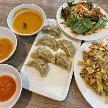 Samikcha MoMo - Jhol Chicken Momo and Bhuteko Bhaat with chutneys and house salad - Himalayan/Nepalese Near Me - San Mateo, California Samikcha MoMo - Jhol Chicken Momo and Bhuteko Bhaat with chutneys and house salad - Himalayan/Nepalese Near Me - San Mateo, California