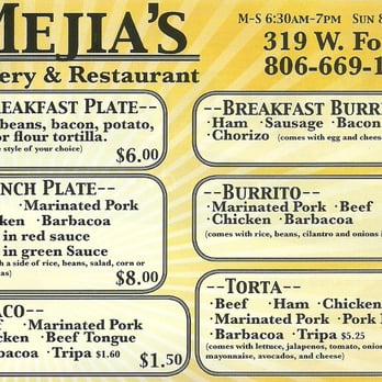 Mejia's Bakery - a menu for a restaurant - Bakeries Near Me - Pampa, Texas Mejia's Bakery - a menu for a restaurant - Bakeries Near Me - Pampa, Texas