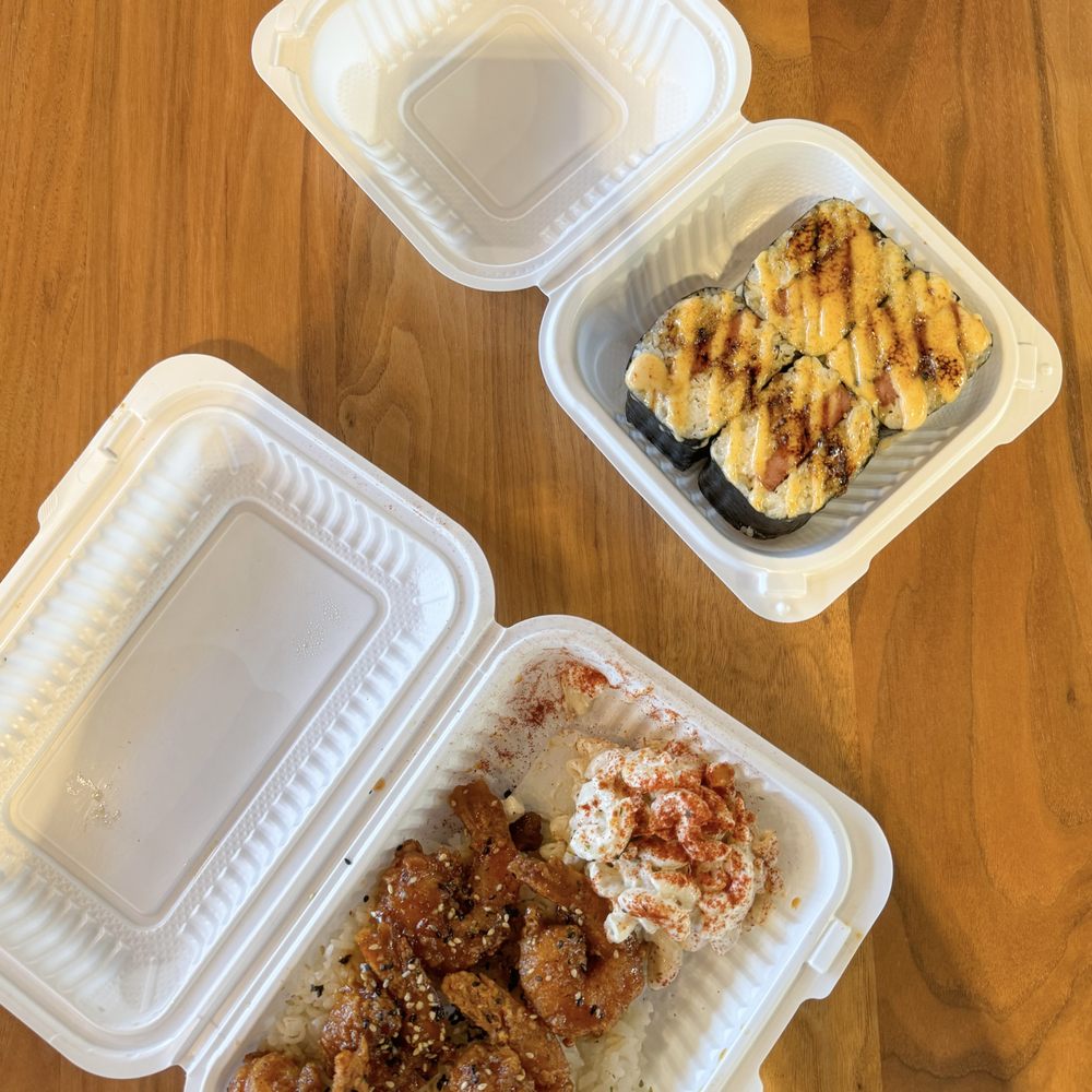 Shootz - Kimchi butter shrimp and spam brûlée musubis - Hawaiian Near Me - Stanton, California