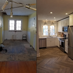 Wire Works - Before and after kitchen remodel with added accent lighting and recessed fixtures warm and welcome you in this newly remodeled kitchen.