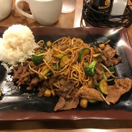 a plate of food and a cup of coffee