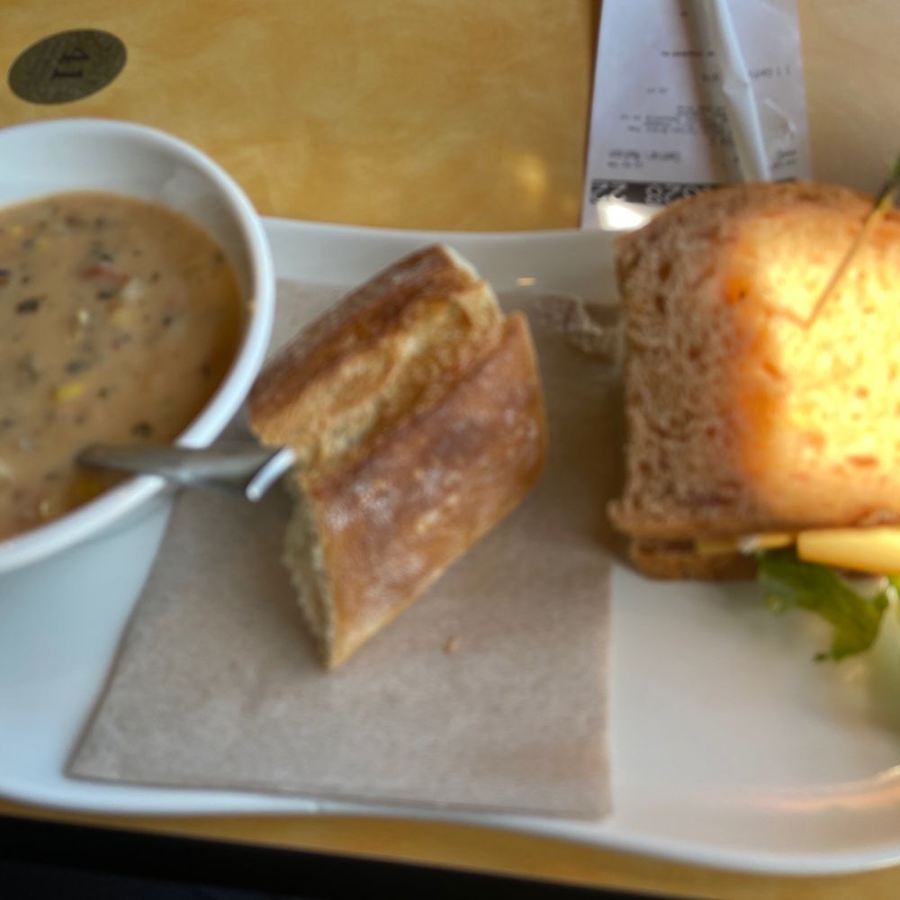 Panera Bread - Corn chowder and turkey sandwich. - Salad Near Me - Elizabeth City, North Carolina Panera Bread - Corn chowder and turkey sandwich. - Salad Near Me - Elizabeth City, North Carolina