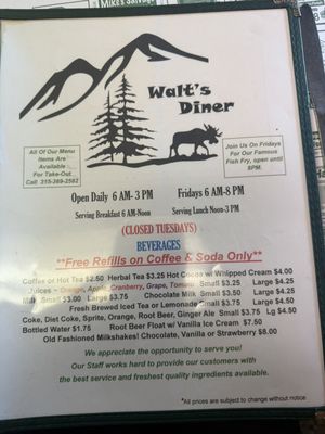 Menu photo 5 Walts Diner Old Forge, NY