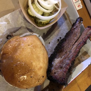 Stiles Switch BBQ & Brew - Sliced Brisket Samdwich and a Beef Rib!!! - Barbeque Near Me - Austin, Texas
