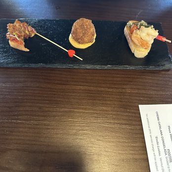 A Different Beast - GAMBA, CROQUETTA DE JAMÓN IBERICO BELLOTA (I didn't like the texture.  Kinda gummy/paste like) - Tapas/Small Plates Near Me - Las Vegas, Nevada