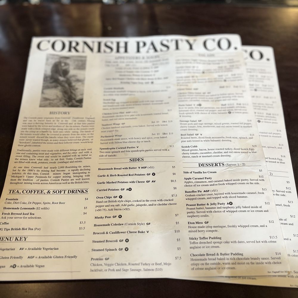Cornish Pasty Co - Menu - British Near Me - Flagstaff, Arizona