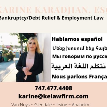 Karine Karadjian - Glendale - Bankruptcy attorney and employment attorney Karine Karadjian and her staff can assist you in Armenian, Arabic, French, Spanish, and Russian. - Bankruptcy Law Near Me - Glendale, California Karine Karadjian - Glendale - Bankruptcy attorney and employment attorney Karine Karadjian and her staff can assist you in Armenian, Arabic, French, Spanish, and Russian. - Bankruptcy Law Near Me - Glendale, California