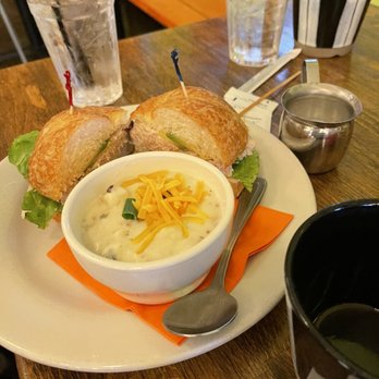 Pie in the Sky Pie Co. - Tuna Salad croissant sandwich with potato soup - Bakeries Near Me - Conroe, Texas Pie in the Sky Pie Co. - Tuna Salad croissant sandwich with potato soup - Bakeries Near Me - Conroe, Texas