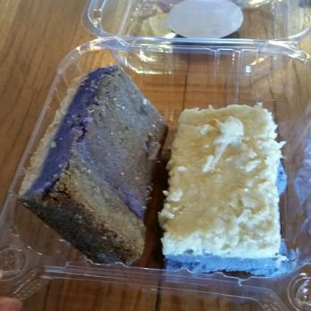 Cafe 86 - Absolutely loved the ube butter bar (left) and hated the ube cassava bar (right). Ube bars are ONLY served on Mondays :) - Desserts Near Me - Artesia, California