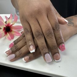 Tal Nails Spa - We're already done this last week my best friend with Fullset French Tip and pink heart baby sugar ring finger.