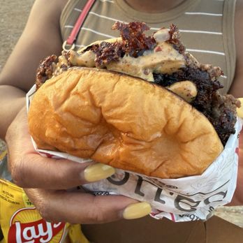 Hilltop Truck Park - You see this classic two patty smashed burger. - Food Court Near Me - Northlake, Texas Hilltop Truck Park - You see this classic two patty smashed burger. - Food Court Near Me - Northlake, Texas