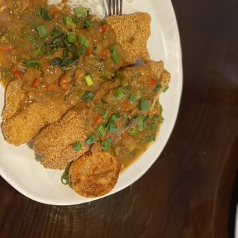 Brielle's 2 Geaux - Fried catfish smothered in et toufe - Cajun/Creole Near Me - Del City, Oklahoma