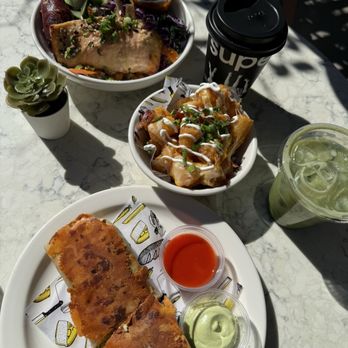 Superba Snacks + Coffee - BREAKFAST BURRITO, SMOTHERED TOTS, UMAMI SALMON BOWL & MATCHA LATTE - Breakfast & Brunch Near Me - Pasadena, California