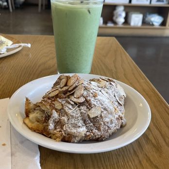 Temple Coffee - matcha latte with oat milk, almond croissant - Coffee Roasteries Near Me - Folsom, California