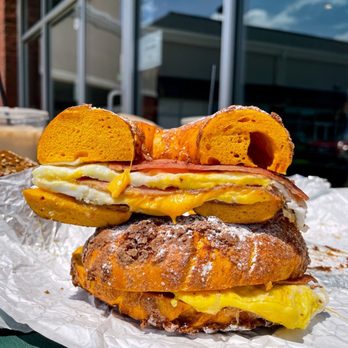 The Bagelry - pork roll egg and cheese on a french toast bagel | @copenhangry - Bagels Near Me - Cedar Knolls, New Jersey