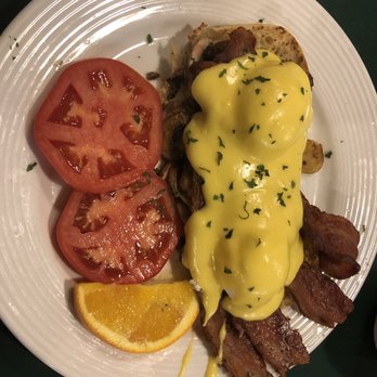 The Frog Pond - Bacon Benedict with mushrooms added - Breakfast & Brunch Near Me - St Pete Beach, Florida
