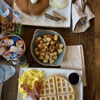 First Watch - Two Tri-Fectas with a side of House Potatoes for the table - Breakfast & Brunch Near Me - St. Charles, Missouri First Watch - Two Tri-Fectas with a side of House Potatoes for the table - Breakfast & Brunch Near Me - St. Charles, Missouri