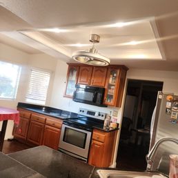New kitchen ceiling, lights and ceiling fan. New kitchen ceiling, lights and ceiling fan.
