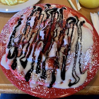 Stacks & Yolks - Red Velvet Signature Pancakes, single stack - Sandwiches Near Me - Las Vegas, Nevada