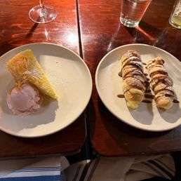 Olive oil cake, blood orange crème-fraiche gelato, candied blood orange  Cannoncini, pastry cream, chocolate