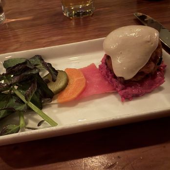 Oleana Restaurant - Spinach Falafel - Tahini, Beet Tzatziki, Pickles - Turkish Near Me - Cambridge, Massachusetts Oleana Restaurant - Spinach Falafel - Tahini, Beet Tzatziki, Pickles - Turkish Near Me - Cambridge, Massachusetts