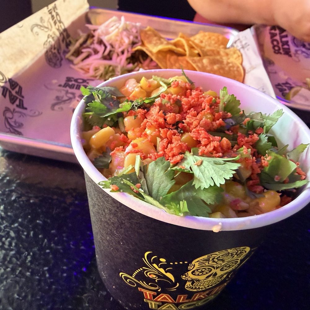 Talkin' Tacos Brickell - Elote cup with takis - Tacos Near Me - Miami, Florida Talkin' Tacos Brickell - Elote cup with takis - Tacos Near Me - Miami, Florida