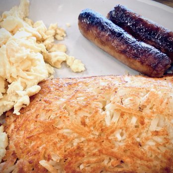 Arnie’s Cafe - Scrambled eggs, sausage links and hash brown part of the sausage-and-egg pancake special - Breakfast & Brunch Near Me - Reno, Nevada