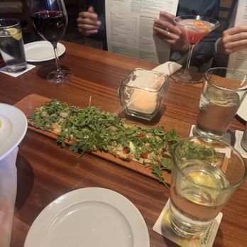 Seasons 52 - Pesto Chicken And Fresh Mozzarella flatbread - New American Near Me - Costa Mesa, California Seasons 52 - Pesto Chicken And Fresh Mozzarella flatbread - New American Near Me - Costa Mesa, California