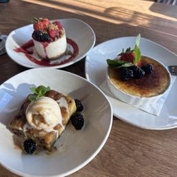 Cheesecake, Bread Pudding and Crème Brûlée.