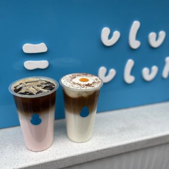 Uluhuluh - Left: Rose Lychee Latte; Right: Sunny Side Up Latte - Bubble Tea Near Me - New York, New York Uluhuluh - Left: Rose Lychee Latte; Right: Sunny Side Up Latte - Bubble Tea Near Me - New York, New York