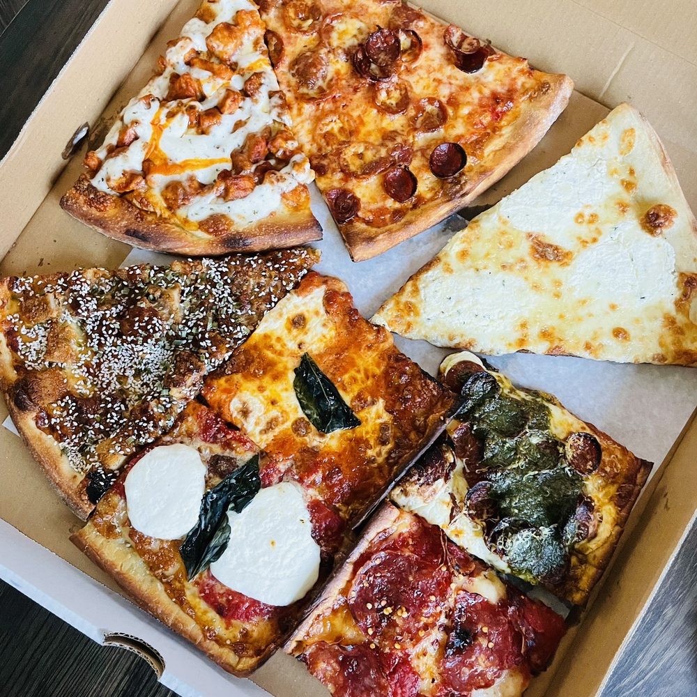 Pizzeria G - Clockwise: Chicken Bacon Ranch, Pepperoni, White, PPP, Sopressata & Hot Honey, burrata, gma vodka, sesame chicken. - Pizza Near Me - Garden City, New York Pizzeria G - Clockwise: Chicken Bacon Ranch, Pepperoni, White, PPP, Sopressata & Hot Honey, burrata, gma vodka, sesame chicken. - Pizza Near Me - Garden City, New York