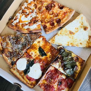 Pizzeria G - Clockwise: Chicken Bacon Ranch, Pepperoni, White, PPP, Sopressata & Hot Honey, burrata, gma vodka, sesame chicken. - Pizza Near Me - Garden City, New York