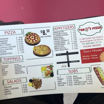 Vero's pizza - Menu 10-1-23 - Pizza Near Me - Bloomington, California