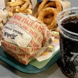 Triple O's - Double double burger + side = Onion rings, fries and root beer..