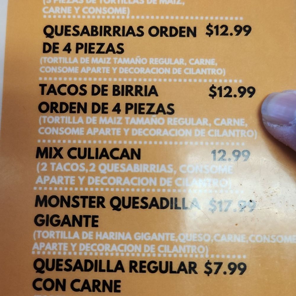 Birria Culiacan - Menu - Mexican Near Me - El Paso, Texas