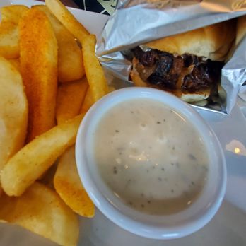 Crepeccino - French dip sandwich...comes with au jus (ranch for fries) - Breakfast & Brunch Near Me - Cibolo, Texas Crepeccino - French dip sandwich...comes with au jus (ranch for fries) - Breakfast & Brunch Near Me - Cibolo, Texas