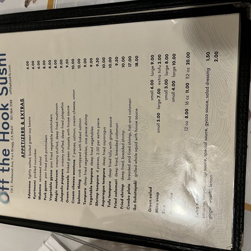 Off The Hook Sushi - Menu appetizers - Sushi Bars Near Me - Fort Bragg, California Off The Hook Sushi - Menu appetizers - Sushi Bars Near Me - Fort Bragg, California